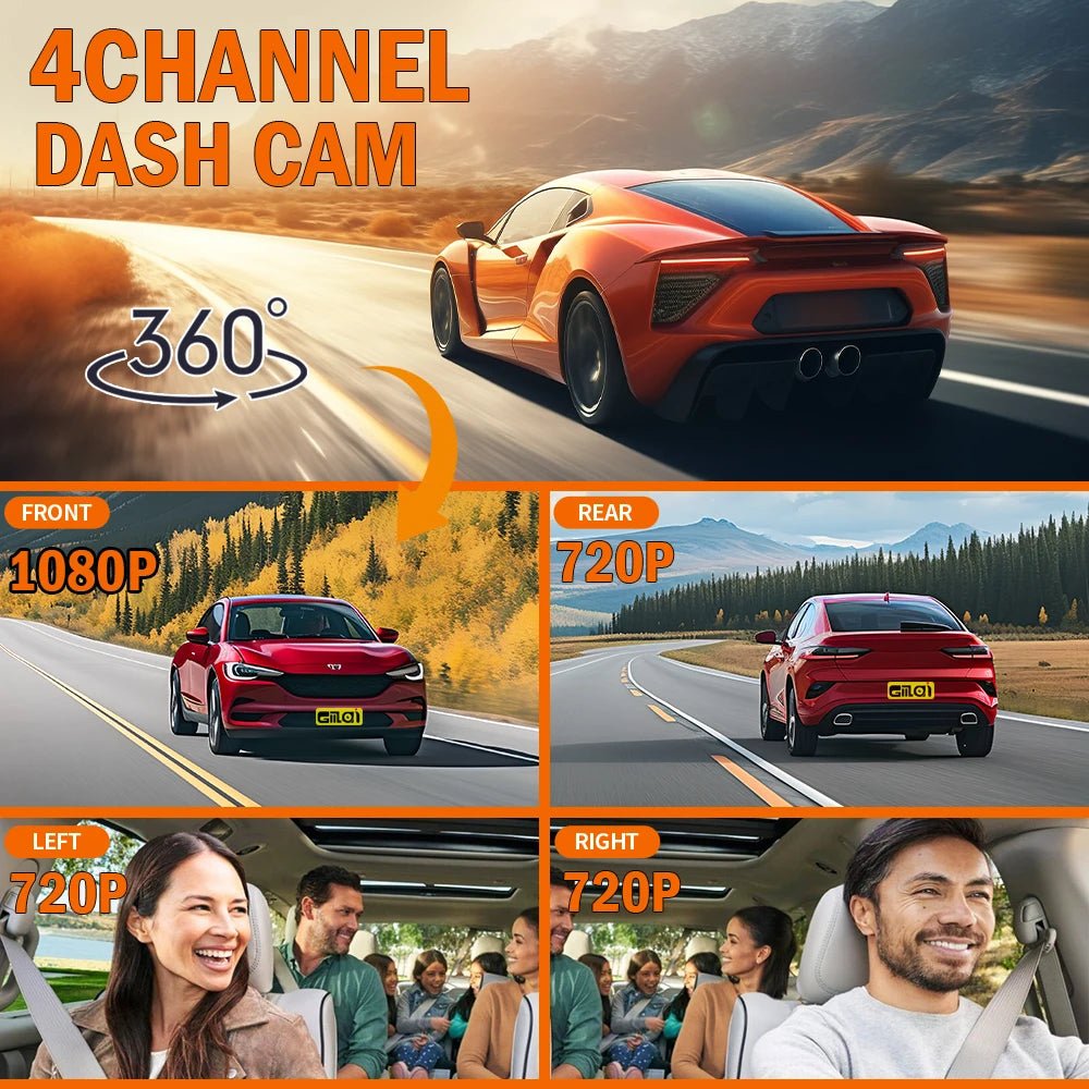 4 Channel Dashcam for Cars WiFi FHD 1080P Night Vision Loop Recording Kit - stepyours.com