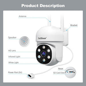 Srihome SH061 Wireless PTZ AI 1080P Home Security Camera Night Vision CCTV - stepyours.com