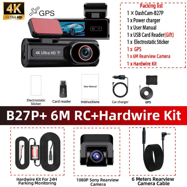 Acceo Dash Cam 4K Front And 1080P Rear Dual Lens With GPS WiFi Night Vision - stepyours.com