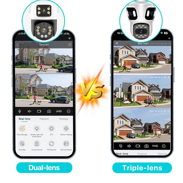 Three Lens PTZ IP Camera Outdoor HD WiFi Security Auto Tracking CCTV Hooks - stepyours.com