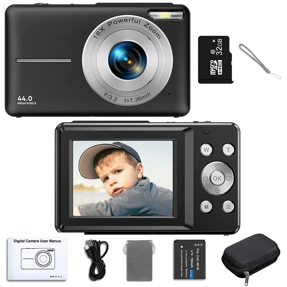 Kids Digital Camera Camcorder 16x Zoom 1080P 44MP for Beginners - stepyours.com
