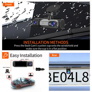 3 Channel Dash Cam 1080P Front And Rear Night Vision Parking Monitor Car DVR - stepyours.com