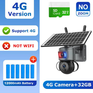 SHIWOJIA 4K 8MP Solar Camera With 4G SIM WiFi Color Night Vision PTZ Dual Lens - stepyours.com