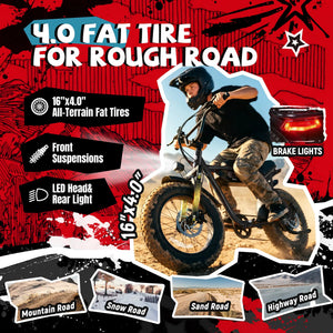 ESKUTE V101 Electric Dirt Bike,16'x4.0 Fat Tire Ebike,Electric Dirt Bike, 28mph, E Bike UL2849, 1 Year Warranty