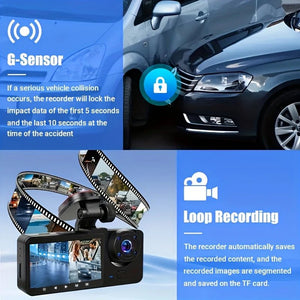 3 Channel 1080P Dash Cam For Cars With WiFi DVR Night Vision Rear View Camera - stepyours.com