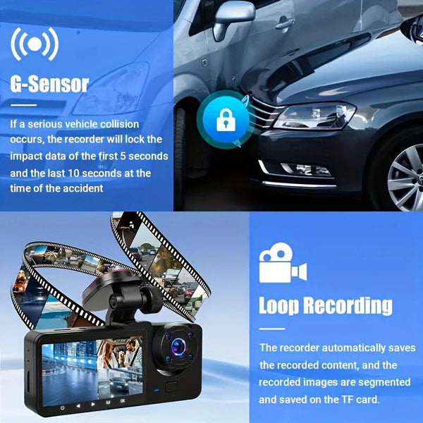 3 Channel 1080P Dash Cam For Cars With WiFi DVR Night Vision Rear View Camera - stepyours.com