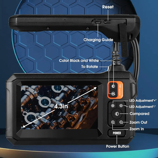 Industrial Endoscope Camera 4.3 Inch IPS Screen 1080P IP67 Waterproof Borescope - stepyours.com