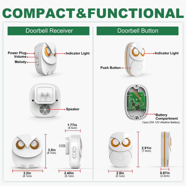 HTZSAFE Wireless Doorbell Chime - 300 meters Long Range Wireless doorbell waterproof outdoor Home Intelligent Door Bell Chime by stepyours.com