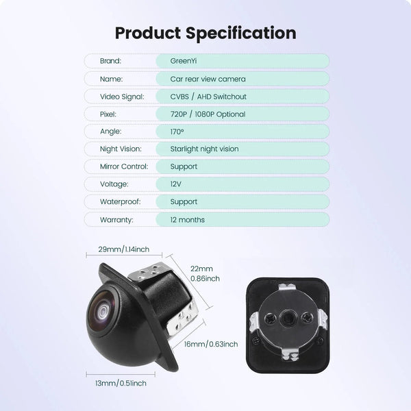 GreenYi AHD 1080P Car Rear View Camera Night Vision 170 Degree Fisheye Lens C801 - stepyours.com