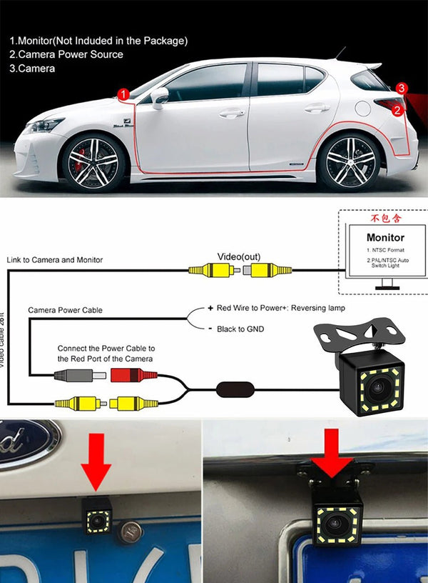Car Rear View Camera With 4 8 12 LED Night Vision Display For Parking Reversing - stepyours.com