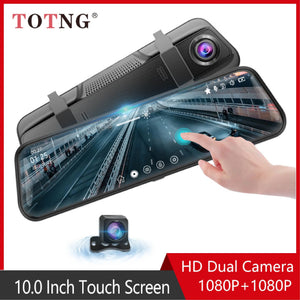10 Inch Car Touch Screen Rear View Mirror Dash Cam Front And Rear Cameras - stepyours.com