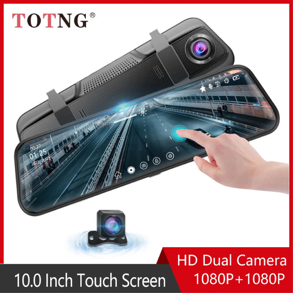 10 Inch Car Touch Screen Rear View Mirror Dash Cam Front And Rear Cameras - stepyours.com