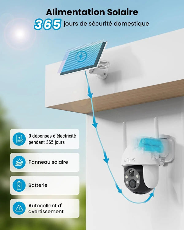IeGeek 2K 3MP 360 PTZ Solar Outdoor Surveillance Camera With PIR Motion Sensor - stepyours.com