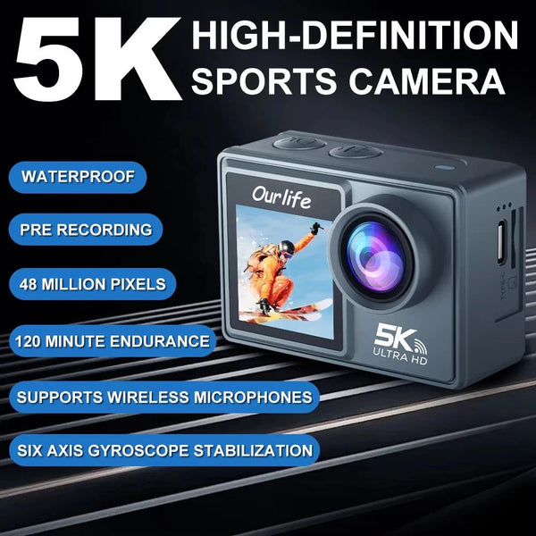 Ourlife MTR40 5K Action Camera 2 Inch IPS Touch Screen 5X Zoom 30M Waterproof - stepyours.com