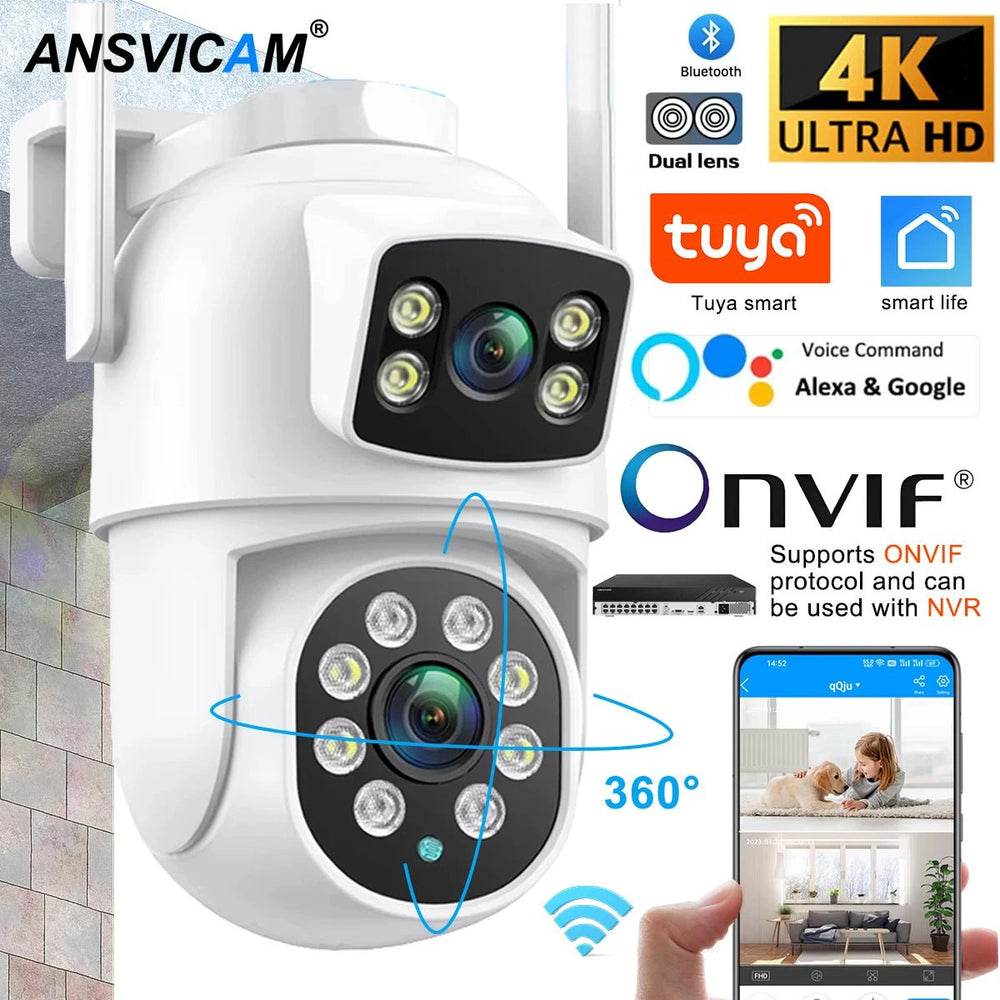 ANSVICAM Outdoor 4K AI Tracking WiFi IP Camera Dual Lens PTZ Alexa Ready - stepyours.com