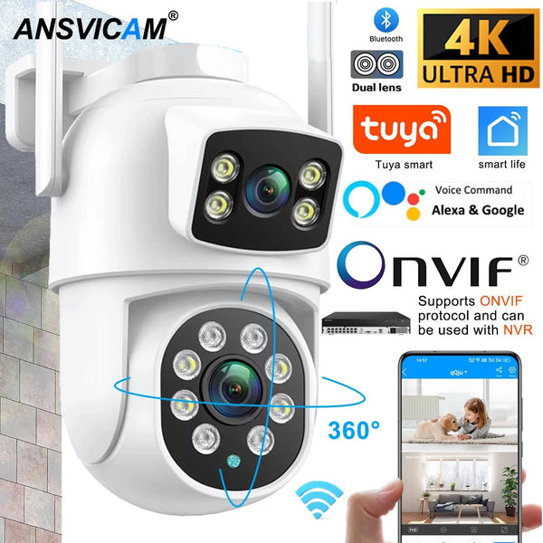 ANSVICAM Outdoor 4K AI Tracking WiFi IP Camera Dual Lens PTZ Alexa Ready - stepyours.com