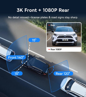Baseus VD1 3K Dash Cam Front And Rear With GPS Supercapacitor 24H Parking - stepyours.com