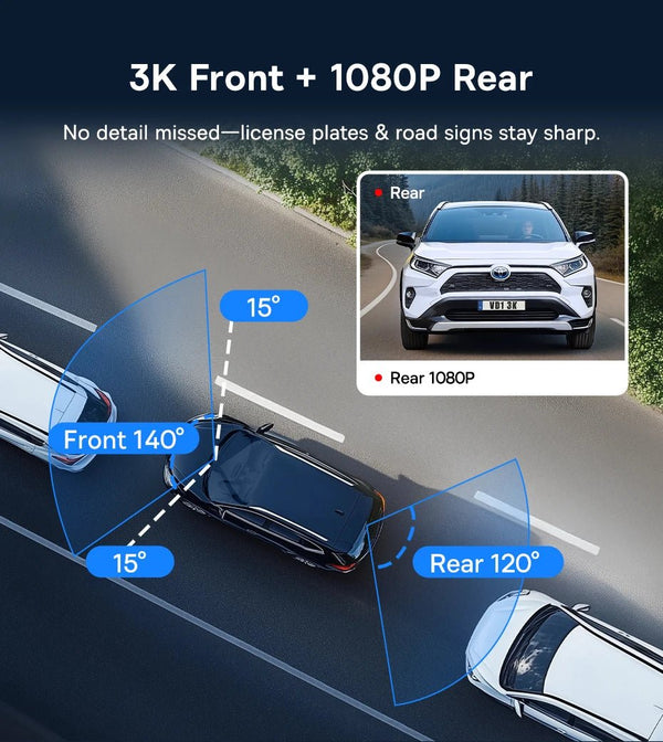 Baseus VD1 3K Dash Cam Front And Rear With GPS Supercapacitor 24H Parking - stepyours.com