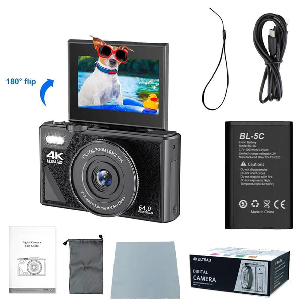 Ourlife AC600 4K Camera 64MP Autofocus 18x Zoom Flip Screen YouTube - stepyours.com