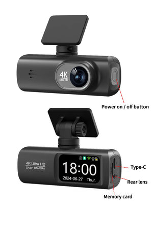 Kocam UHD 4K Dash Cam Dual Lens Front And Rear WiFi GPS 24H Parking Monitor - stepyours.com
