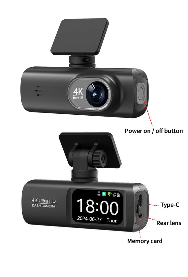 Kocam UHD 4K Dash Cam Dual Lens Front And Rear WiFi GPS 24H Parking Monitor - stepyours.com