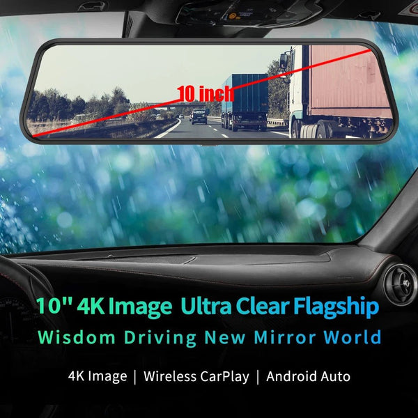 10 Inch 4K Mirror Dash Cam Wireless CarPlay Android Auto Dual Lens GPS WiFi DVR - stepyours.com