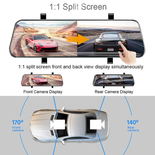 10 Inch 1080P Night Vision Car Dash Cam With Touch Screen And Rear View Mirror - stepyours.com
