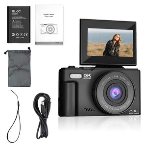 Ourlife Compact 5K Digital Camera With 18X Zoom 75MP 180 Flip Screen WiFi - stepyours.com