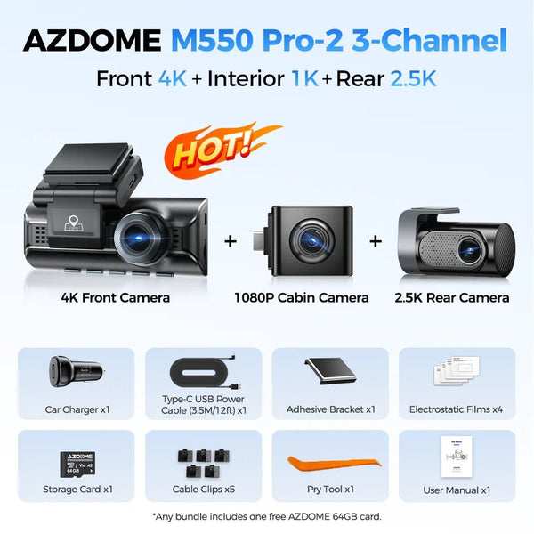 AZDOME M550 Pro Dash Cam 5.8GHz WiFi 4K 2.5K GPS IR Night Vision 3.19in - stepyours.com
