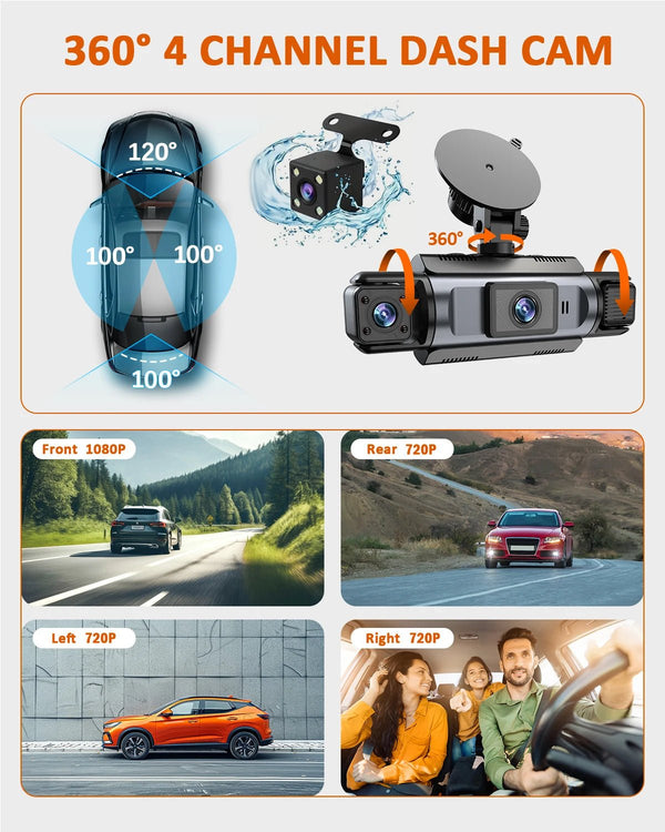 4 Channel WiFi Dash Cam 1080P Front Rear Left Right Night Vision Loop Recording - stepyours.com