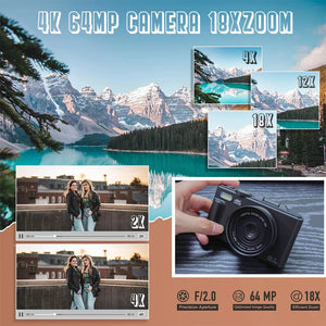 Compact 4K Digital Camera With 18X Zoom 180 Degree Flip Screen WiFi Vlog Cam - stepyours.com