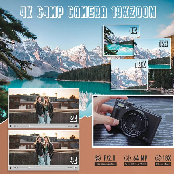 Compact 4K Digital Camera With 18X Zoom 180 Degree Flip Screen WiFi Vlog Cam - stepyours.com