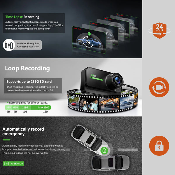 4K Dash Cam for Cars Front and Rear with WiFi GPS 24H Parking Mode - stepyours.com