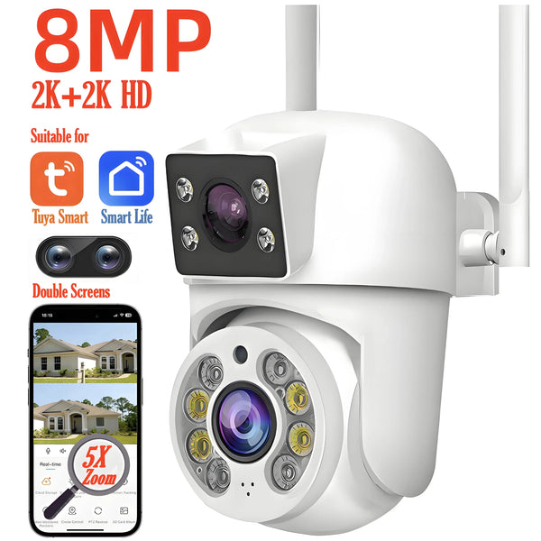Tuya 8MP WiFi PTZ IP Camera With Dual Lens And Dual Screen Night Vision Outdoor - stepyours.com