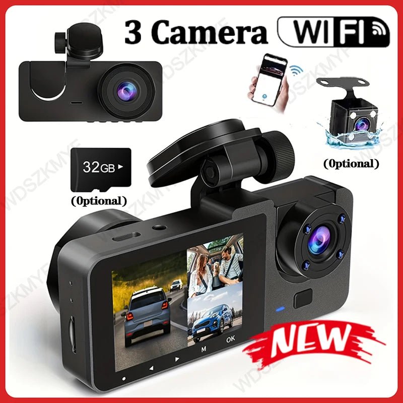 Triple Lens WiFi Dashcam Two Three Channel 1080P Night Vision Front And Rear - stepyours.com