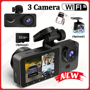 Triple Lens WiFi Dashcam Two Three Channel 1080P Night Vision Front And Rear - stepyours.com