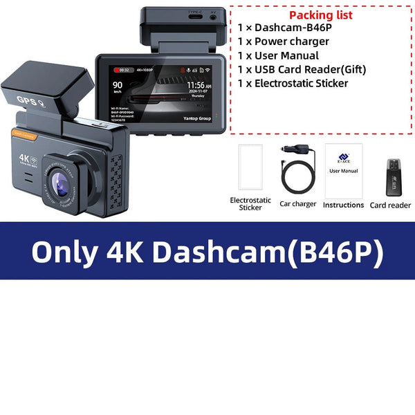 E - ACE Dash Cam 4K Dual Lens GPS WiFi 24h Parking Night Vision Rear View - stepyours.com