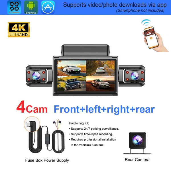 4K Quad Camera Hidden Dash Cam With App Night Vision Motion Detection Parking - stepyours.com