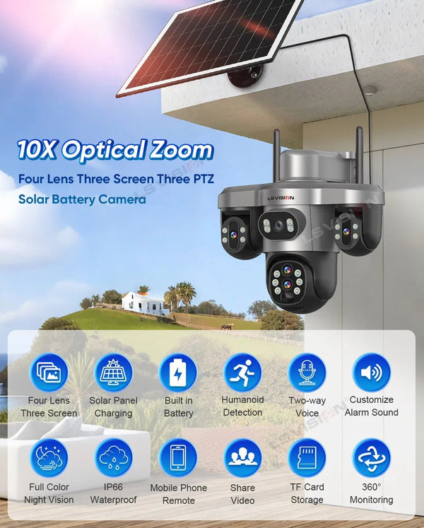 LS Vision 20MP Solar WiFi Surveillance Camera V380 Pro 10X Optical Zoom Outdoor - stepyours.com