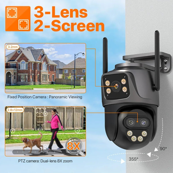 Wonsdar 6K 9MP IP Camera 8x Zoom Tri Lens PTZ With Dual Screen iCSee App - stepyours.com