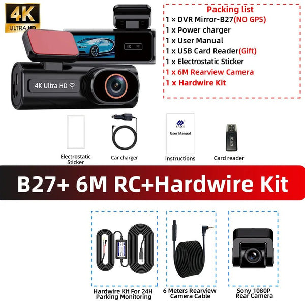 Acceo Dash Cam 4K Front And 1080P Rear Dual Lens With GPS WiFi Night Vision - stepyours.com