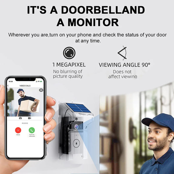 Waterproof Outdoor Wireless Doorbell with Solar Cover Camera WiFi Digital Door Peepholes Smart Home Intercom Video Eye Ring Bell by stepyours.com