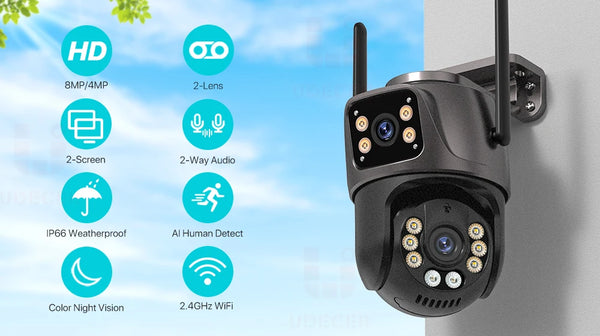 SmartVision 4K 8MP Outdoor WiFi PTZ Camera AI Auto Tracking Dual Lens by stepyours.com
