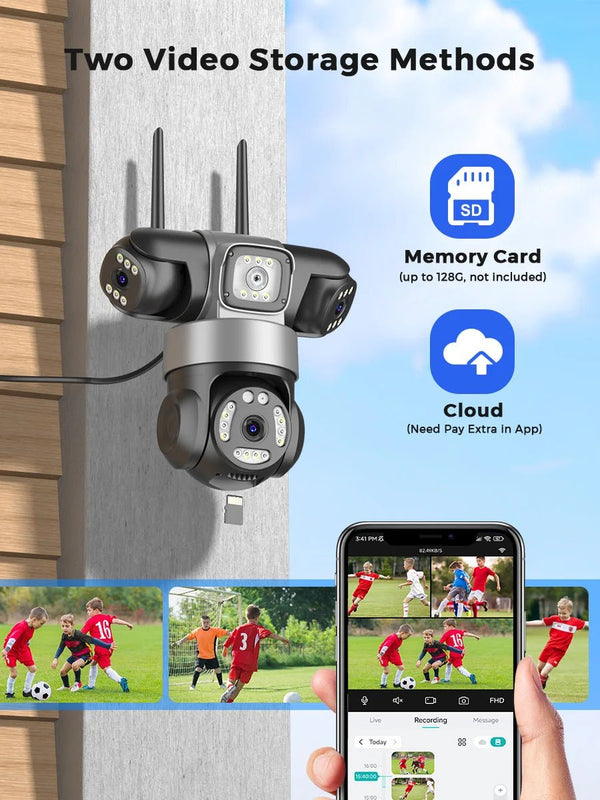 12MP Outdoor WiFi PTZ Camera With 6K HD Triple Lens Waterproof - stepyours.com