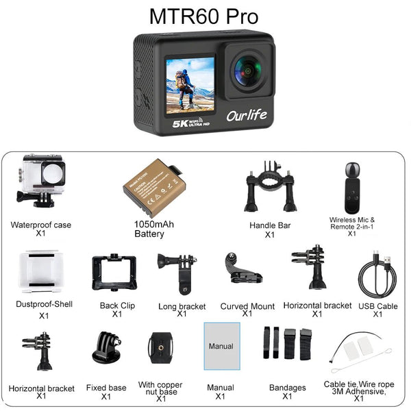 Ourlife MTR60 Action Camera 5K 30FPS Waterproof 2 Inch Touch LCD 4K60FPS WiFi - stepyours.com