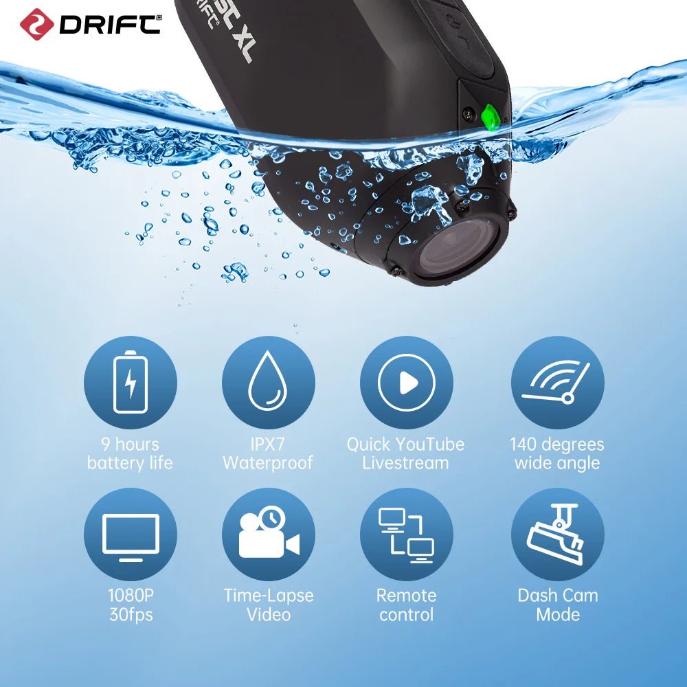 Drift Ghost XL Action Camera 1080p Full HD Waterproof Rotating Lens Dash Cam - stepyours.com