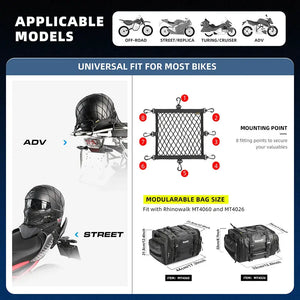 Rhinowalk Motorcycle Helmet Holder Net 8 Metal/Plastic Hooks Motorbike Luggage Net Holder Mesh Storage Trunk Bag Accessories