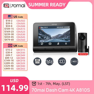 70mai Ultra HD 4K Dash Cam A810 A810S With Built In GPS ADAS 150 Degree FOV - stepyours.com