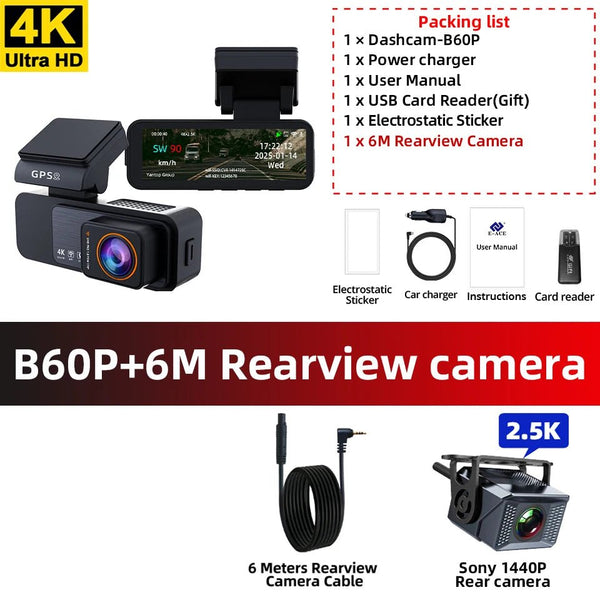 Acceo 4K Dash Cam With GPS WiFi Dual Lens Night Vision Front Rear - stepyours.com