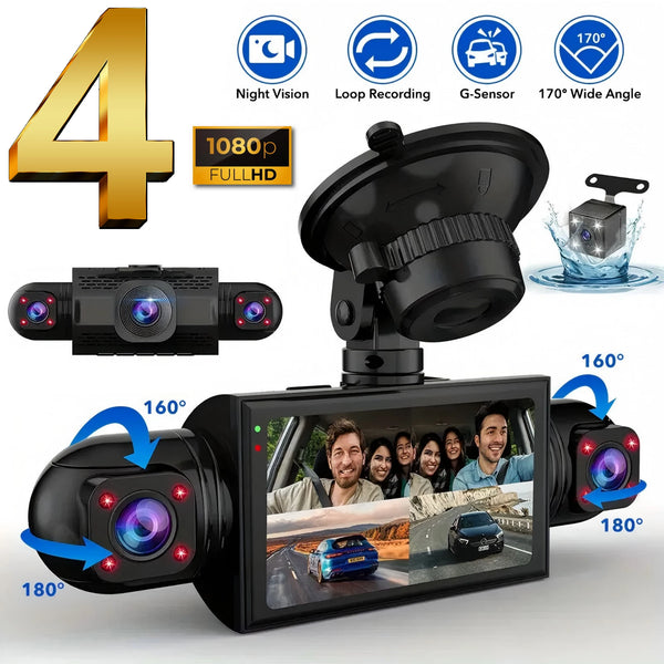 Car Dash Cam 4 Channel Front Left Right Rear FHD 1080P Night Vision Hardwire Kit - stepyours.com